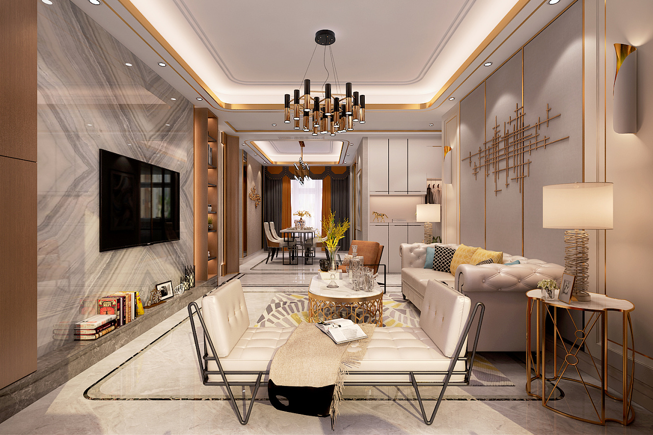 【保定金舍装饰】未来花郡137平港式轻奢风格效果图 |空间|家装设计|